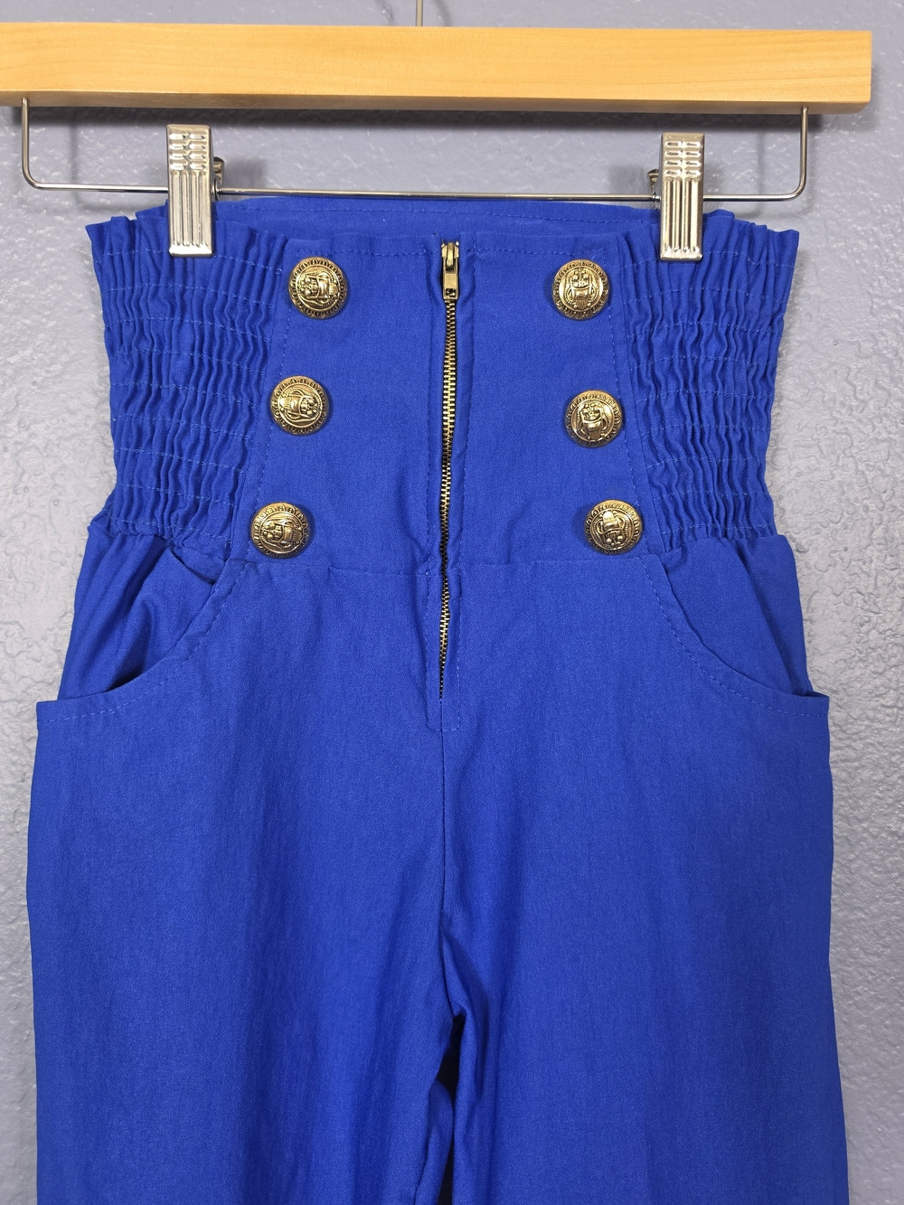 Vintage 80s/90s Penny Tail High Waist Corset Pants Cobalt Blue Gold Button S/M